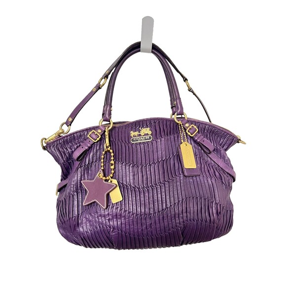 COACH Madison Gathered Plum Purple Leather Lindsey Satchel Shoulder Bag #15947 - Picture 1 of 16